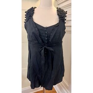 NWT Grace Elements 100% Linen Sleeveless Button Up Top Tunic Sz 10 Ruffle Floral